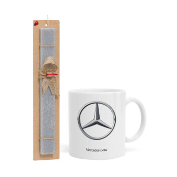 mercedes, Easter Set, Ceramic Cup (330ml) & Easter aromatic flat candle (30cm) (GRAY)