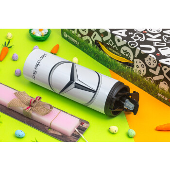 mercedes, Easter candle,Travel Tumbler 2 Lids, with metal straw & cleaning brush & aromatic flat candle (30cm) (PINK)