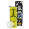 Neon Yellow Travel Tumbler θερμό, μεταλλικό καλαμάκι(Ανωξείδωτο 304 Food grade, BPA free, 600ml)