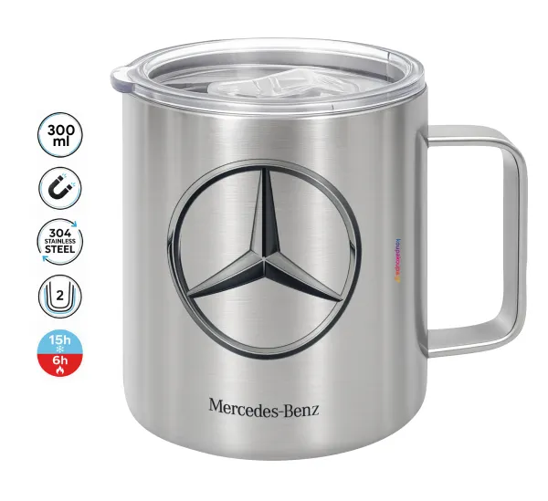 mercedes — Double-walled stainless steel mug 300ml with temperature-retaining lid