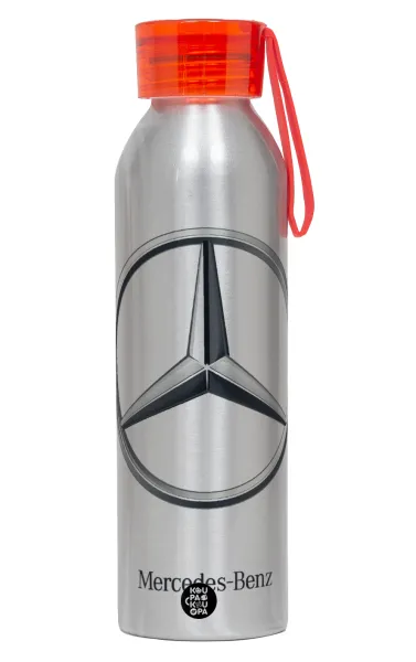 mercedes — Αλουμινένιο Αθλητικό Μπουκάλι 650ml – Ασημί με Κόκκινο Καπάκι και Λουράκι Σιλικόνης