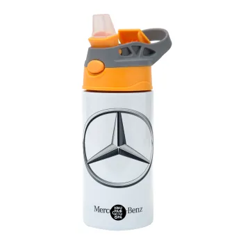 mercedes, Children's hot water bottle, stainless steel, with safety straw, Orange/Grey (360ml) BPA-FREE