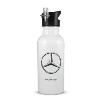 mercedes, White water bottle with straw, stainless steel 600ml