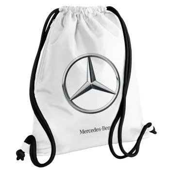 mercedes, Τσάντα πλάτης πουγκί GYMBAG λευκή, με τσέπη (40x48cm) & χονδρά κορδόνια