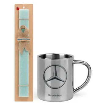 mercedes, Easter Set, metallic thermal cup (300ml) & aromatic flat Easter candle (30cm) (TURQUOISE)