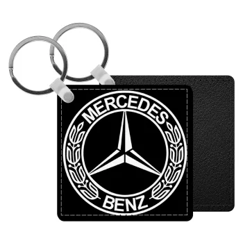 mercedes, Μπρελόκ Δερματίνη, τετράγωνο ΜΑΥΡΟ (5x5cm)