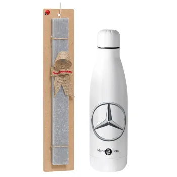 mercedes, Easter Set, metallic stainless thermos bottle (500ml) & scented flat Easter candle (30cm) (GRAY)