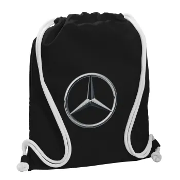 mercedes, Backpack pouch GYMBAG Black, with pocket (40x48cm) & thick white cords