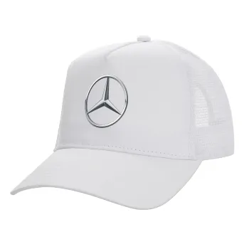 mercedes, Structured Trucker Adult Hat, with Mesh, WHITE (100% COTTON, ADULT, UNISEX, ONE SIZE)