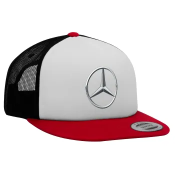 mercedes, Καπέλο Ενηλίκων Foam Flat Snapback με Δίχτυ Κόκκινο-Λευκό-Μαύρο (POLYESTER, ΕΝΗΛΙΚΩΝ, UNISEX, ONE SIZE)
