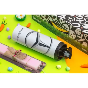 mercedes, Easter candle,Travel Tumbler 2 Lids, with metal straw & cleaning brush & aromatic flat candle (30cm) (PINK)