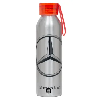 mercedes, Αλουμινένιο Αθλητικό Μπουκάλι 650ml – Ασημί με Κόκκινο Καπάκι και Λουράκι Σιλικόνης