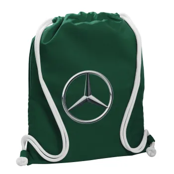 mercedes, Backpack pouch GYMBAG BOTTLE GREEN, with pocket (40x48cm) & thick white cords