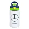 Children's hot water bottle, stainless steel, with safety straw, green, blue (350ml)