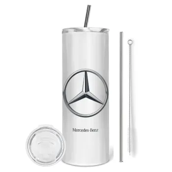 mercedes, Tumbler ποτήρι θερμό από ανοξείδωτο ατσάλι 600ml, με μεταλλικό καλαμάκι & βούρτσα καθαρισμού