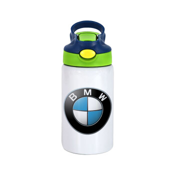 BMW, Children's hot water bottle, stainless steel, with safety straw, green, blue (350ml)
