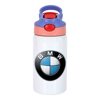 BMW, Children's hot water bottle, stainless steel, with safety straw, pink/purple (350ml)