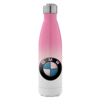 BMW, Metal mug thermos Pink/White (Stainless steel), double wall, 500ml