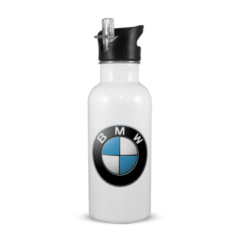BMW, Παγούρι νερού Λευκό με καλαμάκι, ανοξείδωτο ατσάλι 600ml