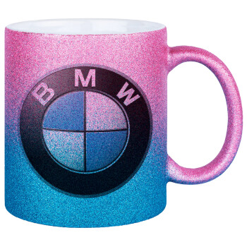 BMW, Κούπα Χρυσή/Μπλε Glitter, κεραμική, 330ml