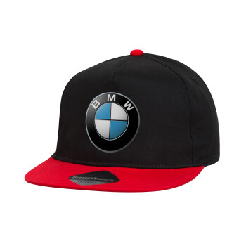 BMW, Καπέλο παιδικό Flat Snapback, Μαύρο/Κόκκινο (100% ΒΑΜΒΑΚΕΡΟ, ΠΑΙΔΙΚΟ, UNISEX, ONE SIZE)