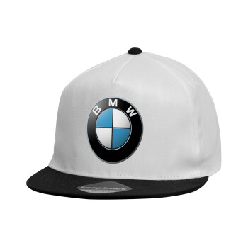 BMW, Καπέλο παιδικό Flat Snapback, Λευκό (100% ΒΑΜΒΑΚΕΡΟ, ΠΑΙΔΙΚΟ, UNISEX, ONE SIZE)