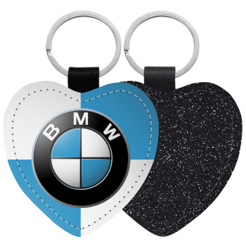 BMW, Μπρελόκ PU δερμάτινο glitter καρδιά ΜΑΥΡΟ