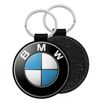 BMW, Μπρελόκ Δερματίνη, στρογγυλό ΜΑΥΡΟ (5cm)