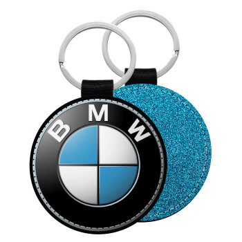 BMW, Μπρελόκ Δερματίνη, στρογγυλό ΜΠΛΕ (5cm)