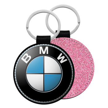 BMW, Μπρελόκ Δερματίνη, στρογγυλό ΡΟΖ (5cm)