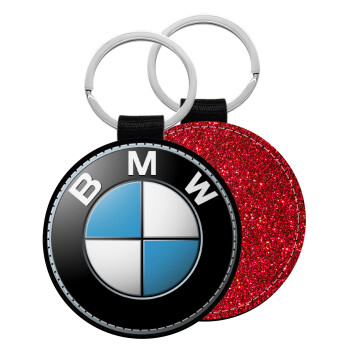 BMW, Μπρελόκ Δερματίνη, στρογγυλό ΚΟΚΚΙΝΟ (5cm)