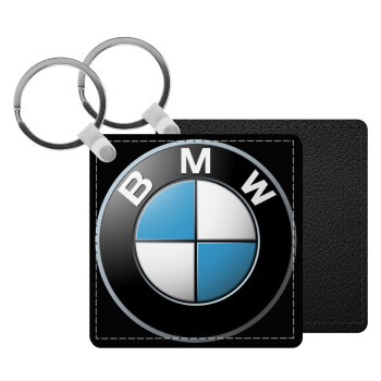 BMW, Μπρελόκ Δερματίνη, τετράγωνο ΜΑΥΡΟ (5x5cm)