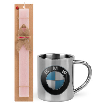 BMW, Πασχαλινό Σετ, μεταλλική κούπα θερμό (300ml) & πασχαλινή λαμπάδα αρωματική πλακέ (30cm) (ΡΟΖ)