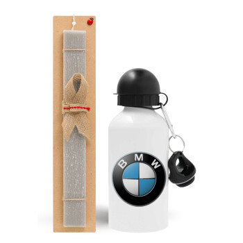 BMW, Πασχαλινό Σετ, παγούρι μεταλλικό  αλουμινίου (500ml) & πασχαλινή λαμπάδα αρωματική πλακέ (30cm) (ΓΚΡΙ)