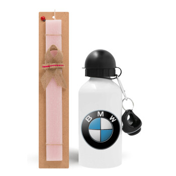 BMW, Πασχαλινό Σετ, παγούρι μεταλλικό αλουμινίου (500ml) & πασχαλινή λαμπάδα αρωματική πλακέ (30cm) (ΡΟΖ)