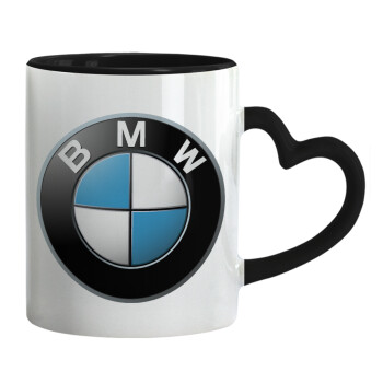 BMW, Κούπα καρδιά χερούλι μαύρη, κεραμική, 330ml