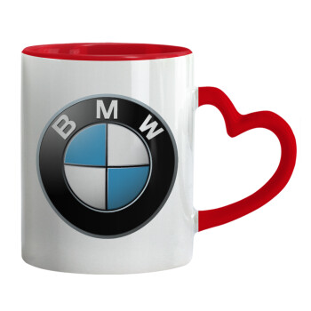 BMW, Mug heart red handle, ceramic, 330ml