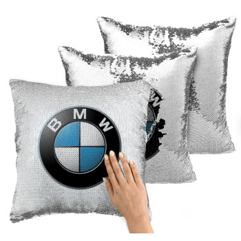 BMW, Μαξιλάρι καναπέ Μαγικό Ασημένιο με πούλιες 40x40cm περιέχεται το γέμισμα
