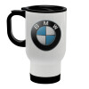 BMW, Κούπα ταξιδιού ανοξείδωτη με καπάκι, διπλού τοιχώματος (θερμό) λευκή 450ml