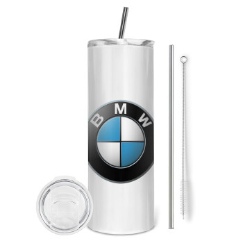 BMW, Eco friendly ποτήρι θερμό (tumbler) από ανοξείδωτο ατσάλι 600ml, με μεταλλικό καλαμάκι & βούρτσα καθαρισμού