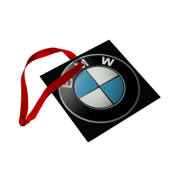 BMW, Χριστουγεννιάτικο στολίδι γυάλινο τετράγωνο 9x9cm