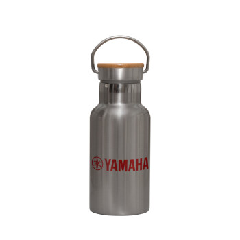 Yamaha, Μεταλλικό παγούρι θερμός (Stainless steel) Ασημένιο με ξύλινο καπακι (bamboo), διπλού τοιχώματος, 350ml