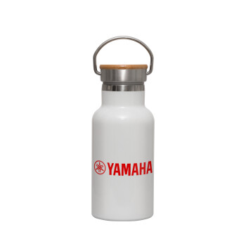 Yamaha, Metallic thermos (Stainless steel) White with wooden lid (bamboo), double-walled, 350ml