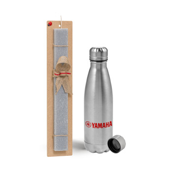 Yamaha, Easter Set, metallic Inox water bottle (750ml) & aromatic flat Easter candle (30cm) (GRAY)