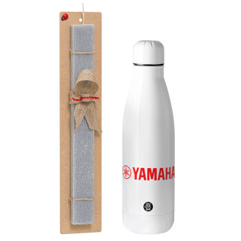 Yamaha, Easter Set, metallic stainless thermos bottle (500ml) & scented flat Easter candle (30cm) (GRAY)