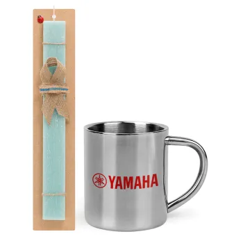 Yamaha, Easter Set, metallic thermal cup (300ml) & aromatic flat Easter candle (30cm) (TURQUOISE)
