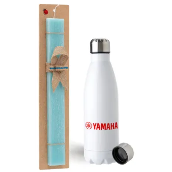 Yamaha, Easter Set, metallic stainless steel water bottle (750ml) & aromatic flat Easter candle (30cm) (TURQUOISE)