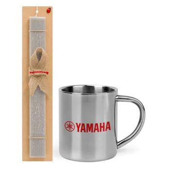 Yamaha, Easter Set, metallic thermal cup (300ml) & Easter aromatic flat candle (30cm) (GRAY)