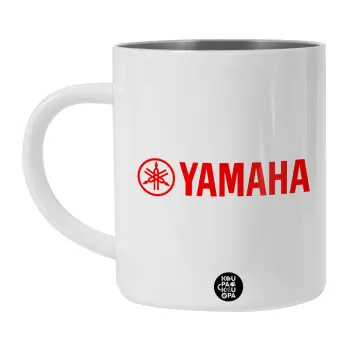 Yamaha, Λευκή Ανοξείδωτη Μεταλλική Κούπα 450ml - Διπλού Τοιχώματος 