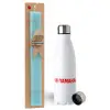 Easter Set, metallic stainless steel water bottle (750ml) & aromatic flat Easter candle (30cm) (TURQUOISE)